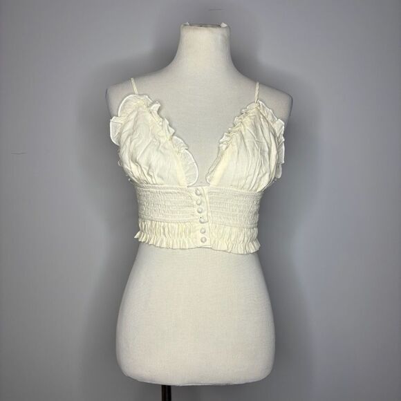 Nasty Gal- Ivory Crinkle Button Front Cami - Picture 1 of 4